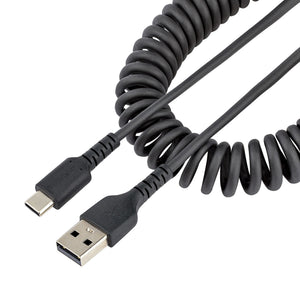 StarTech.com 1.6ft (50cm) USB-A to USB-C Fast Charging Cable, Rugged, Coiled, Charge & Sync, 3A, USB 2.0, TPE Jacket and Aramid Fiber - USB Charging Cord