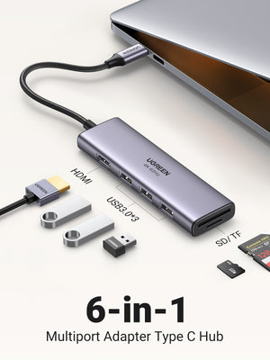 Ugreen CM511 5-in-1 Adapter USB-C Hub to 3x USB3.0 + HDMI + TF/SD Gray
