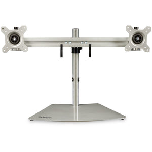 StarTech.com Dual Monitor Stand - Ergonomic Free Standing Dual Monitor Desktop Stand for two 24" (17.6lb/8kg) VESA Mount Displays - Synchronized Height Adjustable - Double Monitor Pole Mount - Silver