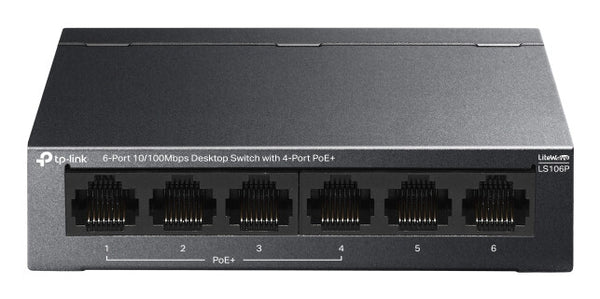 TP-Link LS106P network switch Unmanaged L2 Fast Ethernet (10/100) Power over Ethernet (PoE) Desktop Black