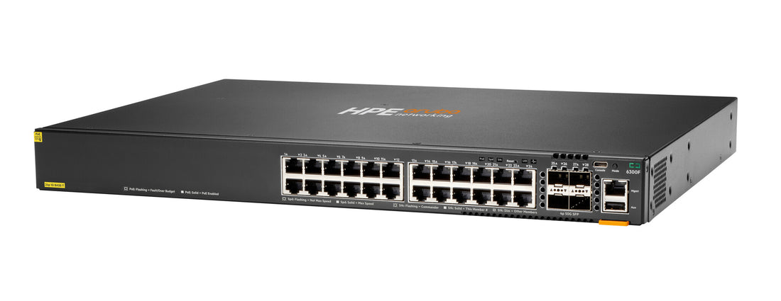 HPE Aruba Networking CX 6300F 24-port 1GbE Class 4 PoE and 4-port SFP56 Switch