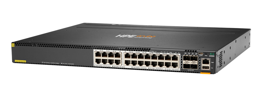 HPE Aruba Networking CX 6300M 24-port Smart Rate 1/2.5/5GbE Class 6 PoE and 4-port SFP56 Switch
