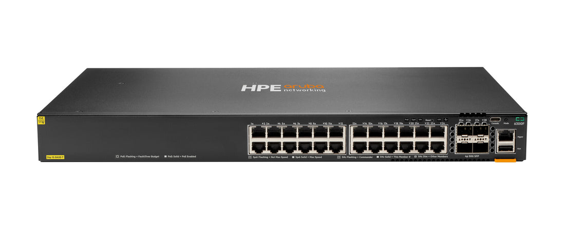 HPE Aruba Networking CX 6300F 24-port 1GbE Class 4 PoE and 4-port SFP56 Switch