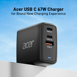Acer 67W PD Charger, USB Port: 2C+1A, UK Plug, 100W USB-C Cable, Black