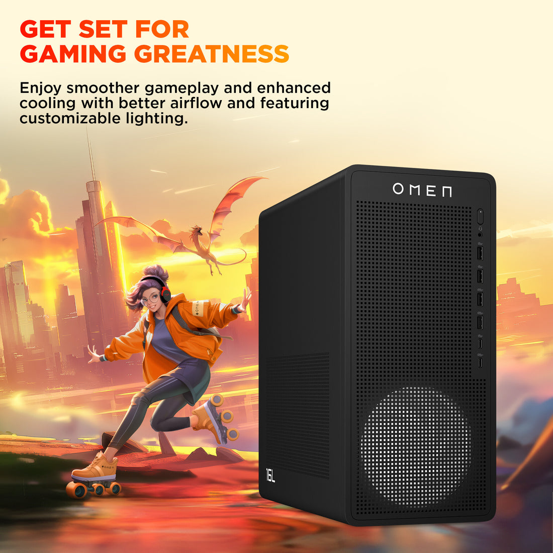 HP OMEN 16L Gaming TG03-0024na PC AMD Ryzen™ 7 8700F 16 GB DDR5-SDRAM 1 TB SSD AMD Radeon RX 9060 XT Windows 11 Home Tower AI PC Black