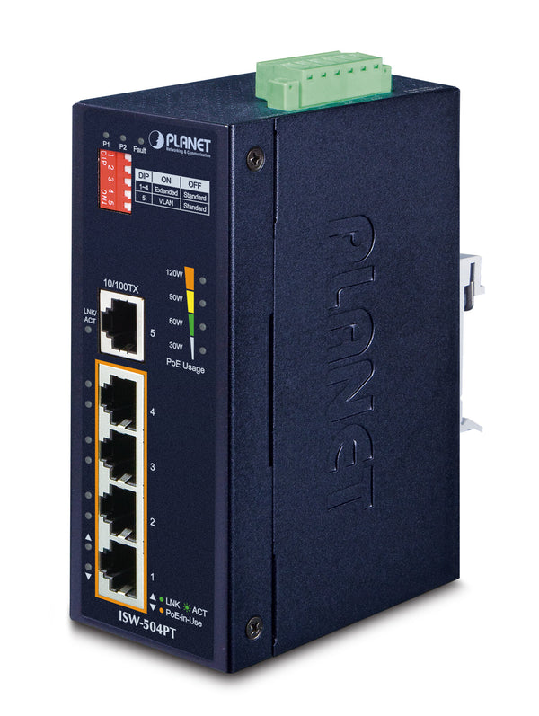 PLANET ISW-504PT network switch Unmanaged L2 Fast Ethernet (10/100) Power over Ethernet (PoE) Black