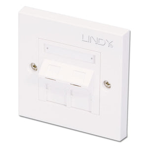 Lindy CAT6 Single Wall Plate with 2 x Angled RJ-45 Shuttered Socket, Unshielded