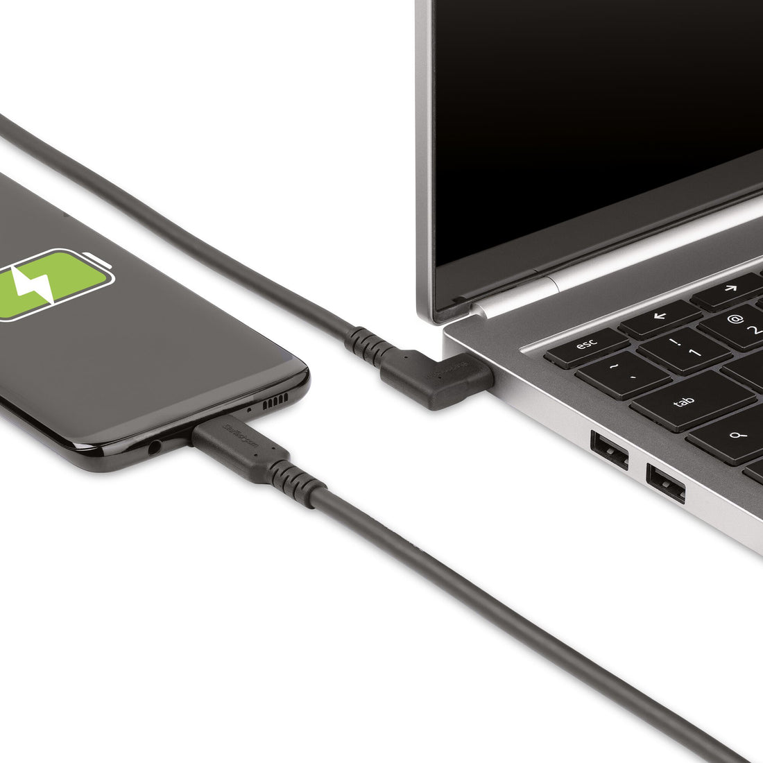 StarTech.com 6.6ft (2m) USB-C Cable, Right-Angled, USB 5Gbps, 100W (5A) Power Delivery, 4K 60Hz DP Alt Mode, Rugged USB C Cord - Thunderbolt Compatible