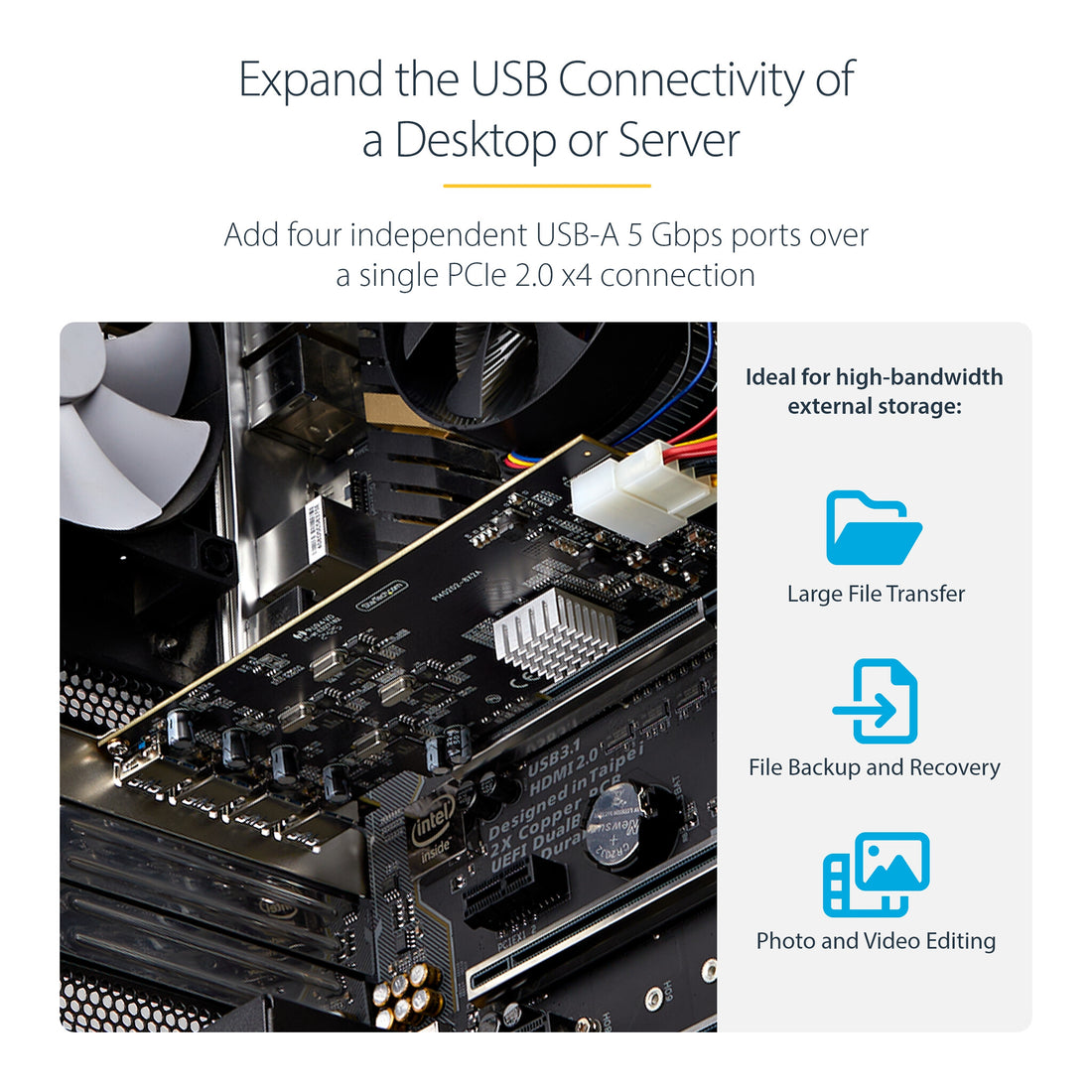 StarTech.com 4-Port USB PCIe Card, USB 3.2 5Gbps, PCI Express Expansion Card with 4x Independent USB Controllers, 4x USB-A Ports, Windows/Linux