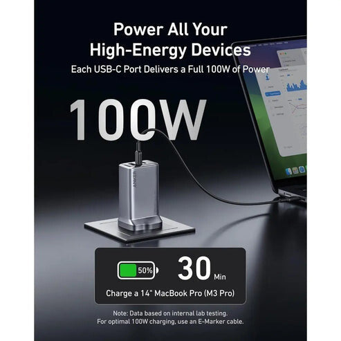 Anker Prime Laptop, Portable gaming console, Smartphone, Smartwatch, Tablet Grey AC Fast charging Indoor