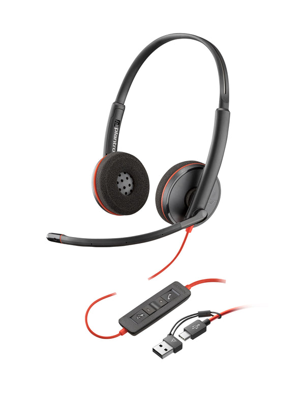 Poly Blackwire 3210 Monaural USB-C Headset +USB-C/A Adapter