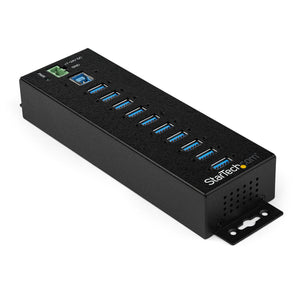 StarTech.com 10-Port USB 3.0 Hub with Power Adapter - Metal Industrial USB-A Hub with ESD & 350W Surge Protection - Din/Wall/Desk Mountable - High Speed USB 3.2 Gen 1 (5Gbps) Hub - TAA