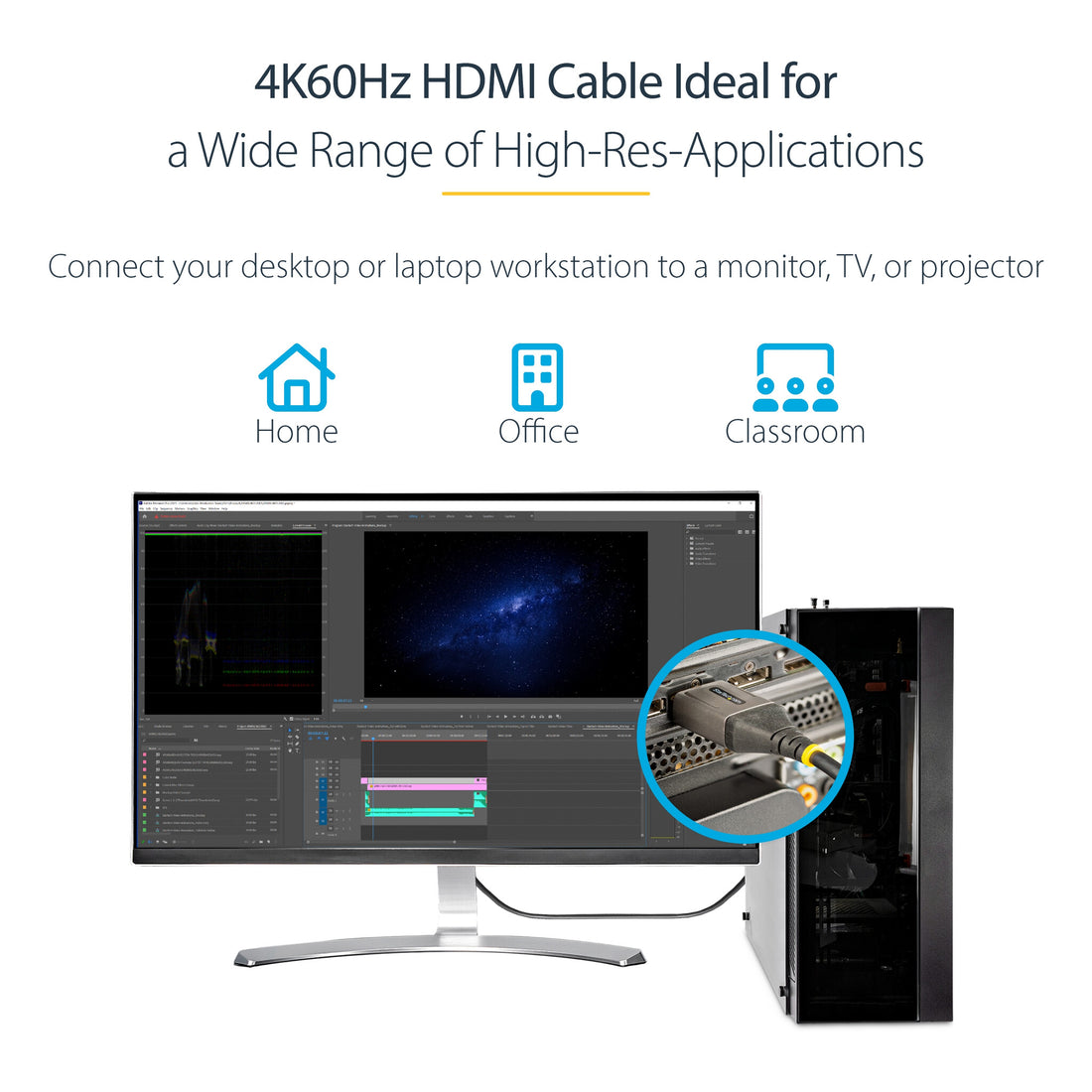 StarTech.com 3ft (1m) Premium Certified HDMI 2.0 Cable, High Speed Ultra HD 4K 60Hz HDMI Cable w/ Ethernet, HDR10, ARC, TPE Jacket, UHD HDMI Video Cord, For UHD Monitors, TVs, Displays - M/M