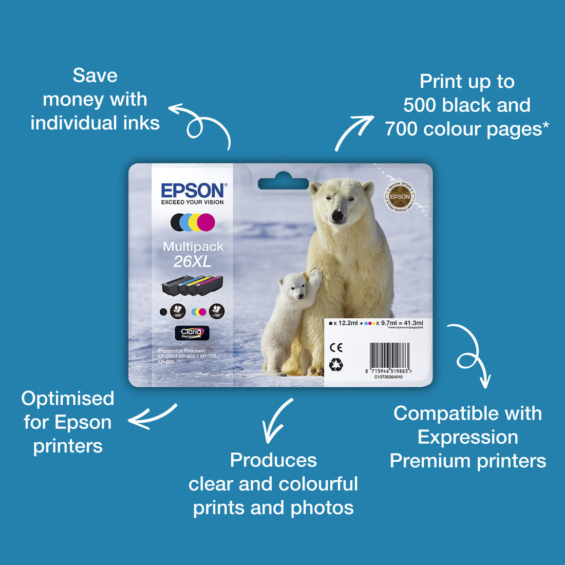 Epson Polar bear 26 Claria Premium Single Yellow Ink