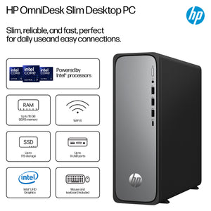 HP OmniDesk Slim Desktop S03-0020na PC Intel® Core™ i3 i3-13100 8 GB DDR5-SDRAM 512 GB SSD Windows 11 Home Tower Silver