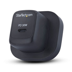 StarTech.com 30W USB‑C Wall Charger, Portable GaN Charger with USB Power Delivery Fast Charging, GaN 5V/9V/15/20V PD, USB-C Charger, Black