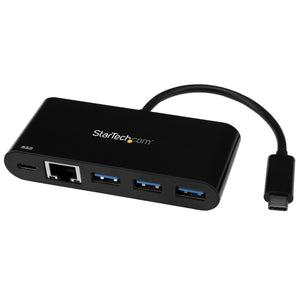 StarTech.com 3 Port USB-C Hub with Gigabit Ethernet & 60W Power Delivery Passthrough Laptop Charging - USB-C to 3x USB-A (USB 3.0 SuperSpeed 5Gbps) - USB 3.2 Gen 1 Type-C Adapter Hub