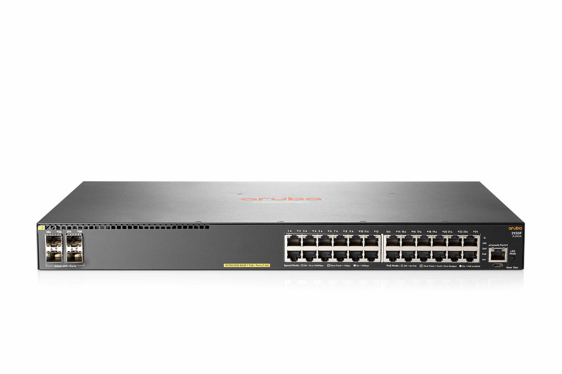 HPE Aruba Networking Aruba 2930F 24G PoE+ 4SFP+ TAA Managed L3 Gigabit Ethernet (10/100/1000) Power over Ethernet (PoE) 1U Grey