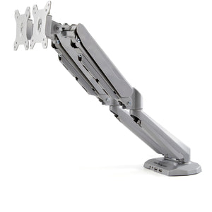 StarTech.com Desk Mount Dual Monitor Arm with USB & Audio, Desk Clamp VESA Mount for up to 32" (17.6lb/8kg) Displays, Ergonomic Full Motion Dual Monitor Arm - Silver