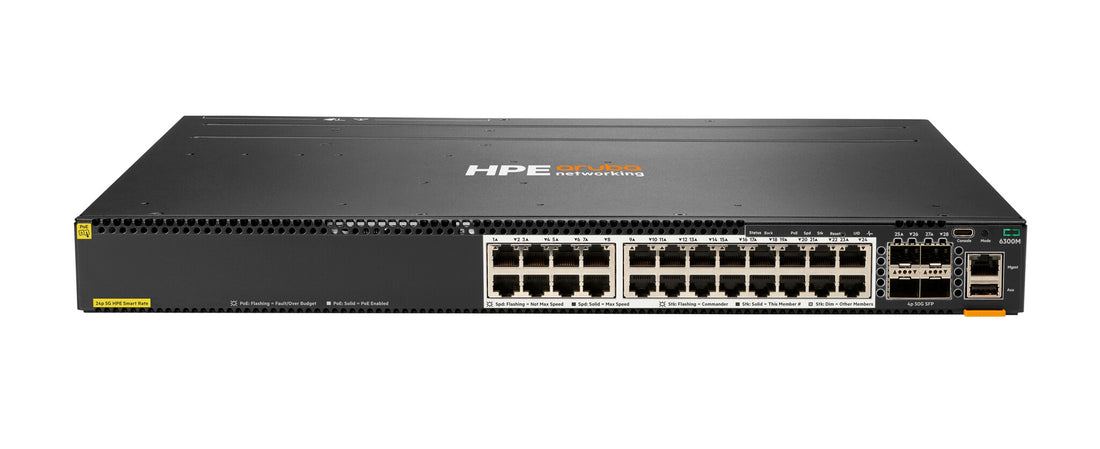 HPE Aruba Networking CX 6300M 24-port Smart Rate 1/2.5/5GbE Class 6 PoE and 4-port SFP56 Switch