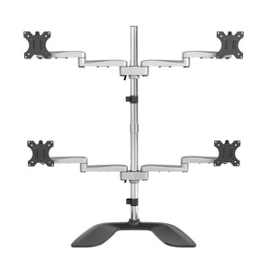 StarTech.com Desktop Quad Monitor Stand - Ergonomic VESA 4 Monitor Arm (2x2) up to 32" (17.6lb/8kg) - Free Standing Articulating Universal Pole Mount - Height Adjustable/Tilt/Swivel/Rotate - Silver