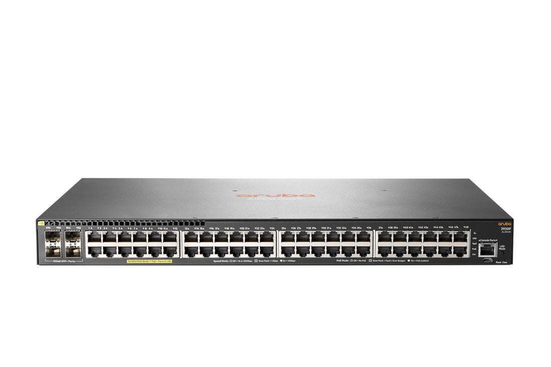 HPE Aruba Networking Aruba 2930F 48G PoE+ 4SFP+ TAA Managed L3 Gigabit Ethernet (10/100/1000) Power over Ethernet (PoE) 1U Grey