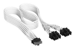Corsair Elite Premium Individually Sleeved, PCIe 12V-2x6 to 2x 8-pin (6+2 split) PCIe Cable - White