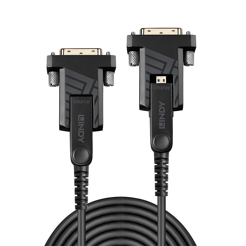 Lindy 50m Fibre Optic Hybrid Micro-HDMI 18G Cable with Detachable HDMI and DVI Connectors