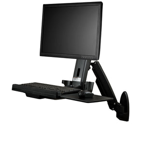 StarTech.com Wall Mount Workstation - Articulating Full Motion Standing Desk with Ergonomic Height Adjustable Monitor & Keyboard Tray Arm - Mouse & Scanner Holders - Single VESA Display - TAA
