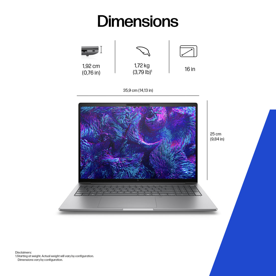 HP ZBook 8 G1i 16 inch Mobile Workstation PC Wolf Pro Security Edition - Data Science Intel Core Ultra 9 285H 40.6 cm (16") 2.5K 64 GB DDR5-SDRAM 1 TB SSD NVIDIA RTX 500 Ada Wi-Fi 7 (802.11be) Windows 11 Pro AI Workstation, AI PC Silver