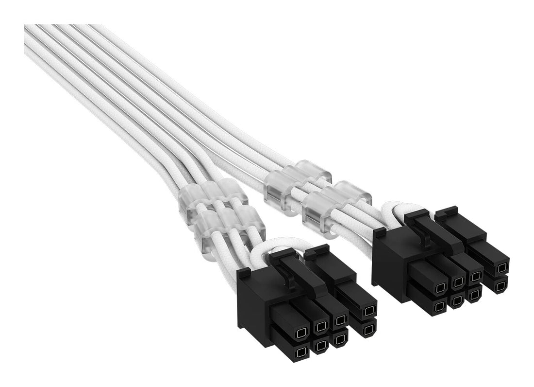 Corsair Elite Premium Individually Sleeved, PCIe 12V-2x6 to 2x 8-pin (6+2 split) PCIe Cable - White