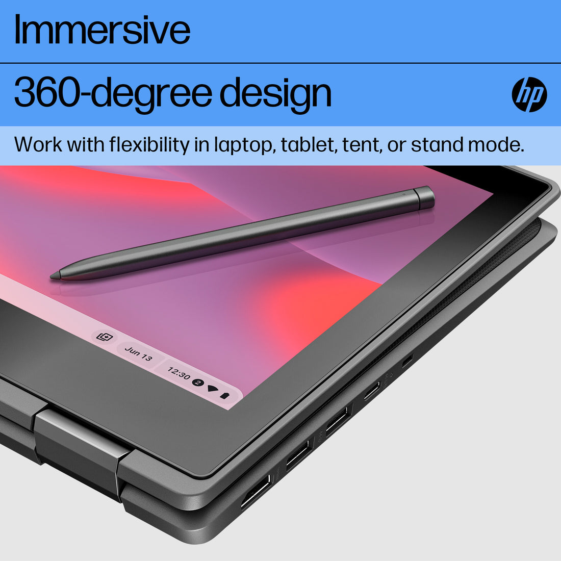 HP Fortis Flip G1i Chromebook Intel® N N150 29.5 cm (11.6") Touchscreen HD 8 GB LPDDR5x-SDRAM 64 GB eMMC Wi-Fi 6E (802.11ax) ChromeOS Black