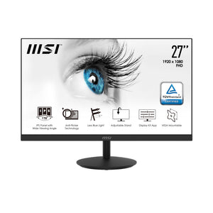 MSI Pro MP271 27 Inch Monitor, Full HD (1920 x 1080), 75Hz, IPS, 5ms, HDMI, VGA, Built-in Speakers, Anti-Glare, Anti-Flicker, Less Blue light, TÜV Certified, VESA, Kensington, Black