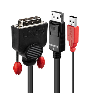 Lindy 0.5m DVI-D (with USB) to DP Active Adapter Cable, Black