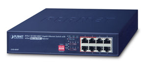 PLANET GSD-804P Unmanaged Gigabit Ethernet (10/100/1000) Power over Ethernet (PoE) 1U Blue