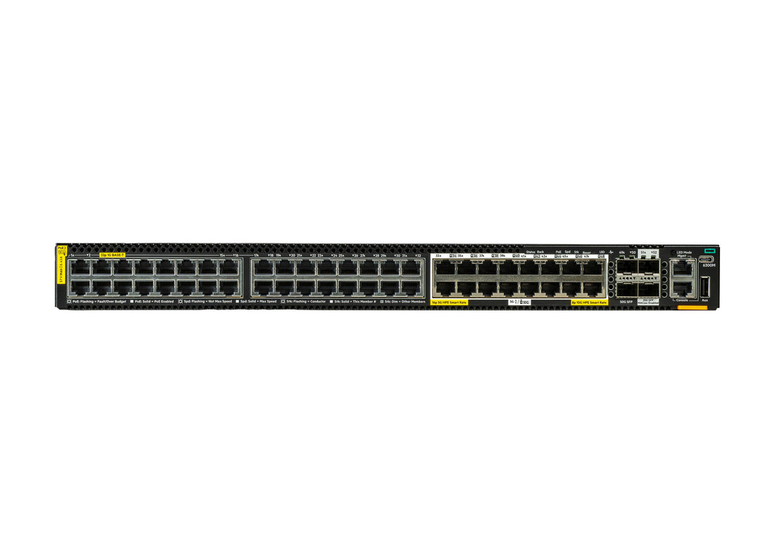 HPE Aruba Networking CX 6300M 32p 1G 16p SmtRt 5G Class8 PoE 2p SFP56 50G 2p SFP28 25G MACsec Switch