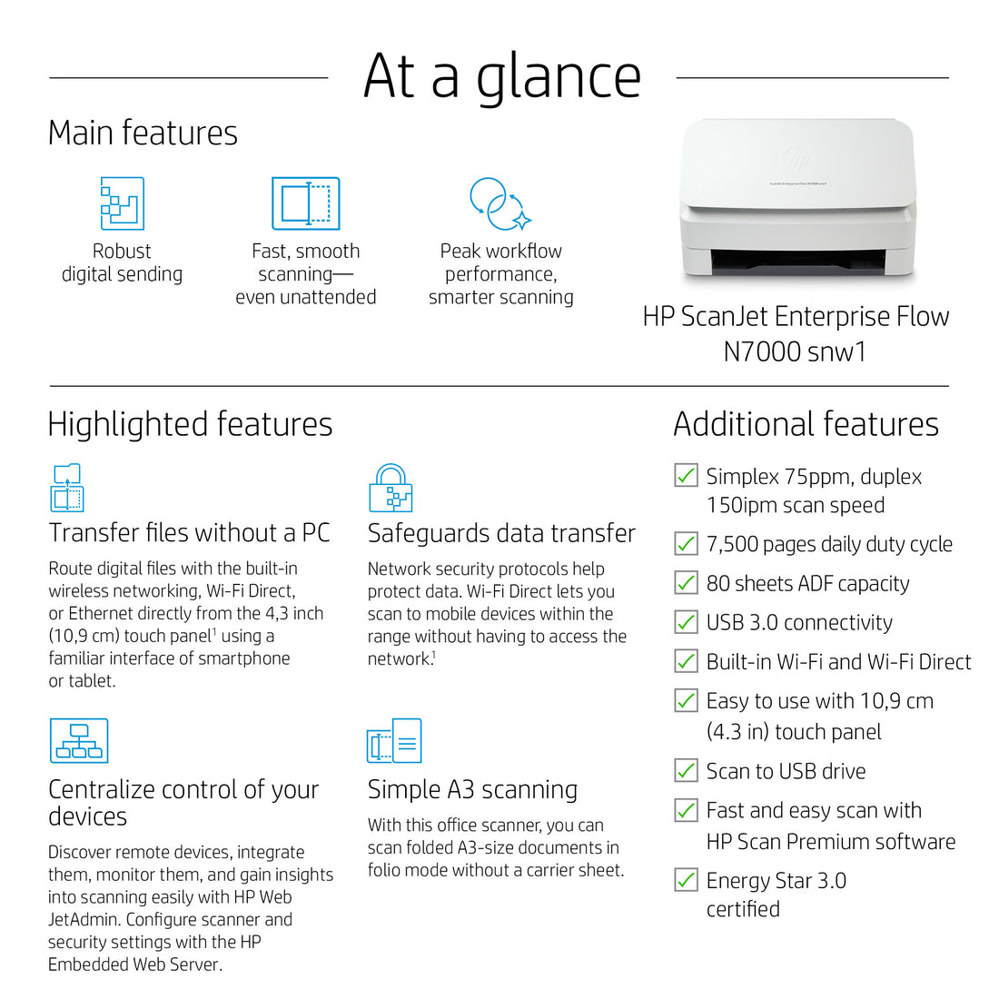 HP ScanJet Enterprise Flow N7000 snw1 Sheet-fed scanner 600 x 600 DPI A4 White