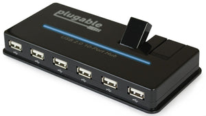 Plugable Technologies USB Hub, 10 Port - USB 2.0 with 20W Power Adapter and Two Flip-Up Ports