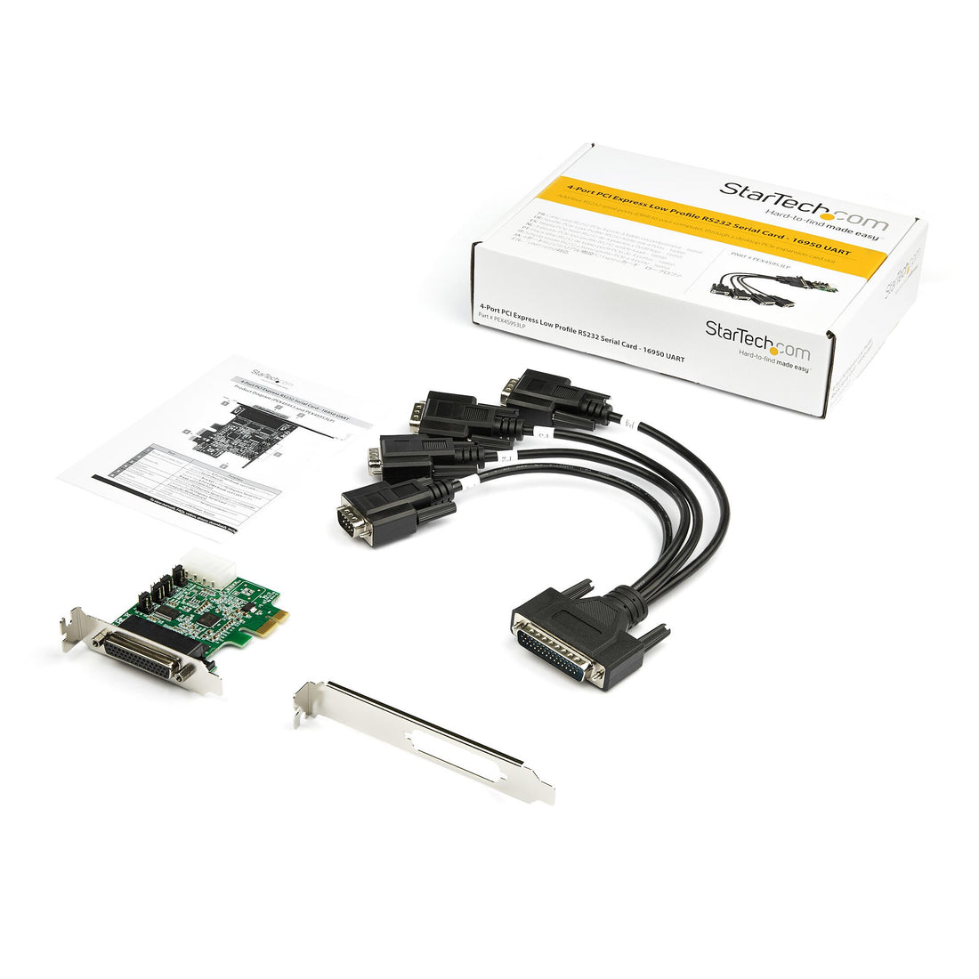 StarTech.com 4-port PCI Express RS232 Serial Adapter Card - PCIe RS232 Serial Host Controller Card - PCIe to Serial DB9 - 16950 UART - Low Profile Expansion Card - Windows/Linux - TAA