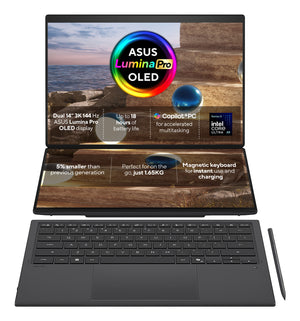 ASUS Zenbook Duo UX8407AA-SNADPWW Copilot+ PC Intel Core Ultra X9 388H Laptop 35.6 cm (14") Touchscreen 3K 32 GB LPDDR5x-SDRAM 1 TB SSD Wi-Fi 7 (802.11be) Windows 11 Home Grey